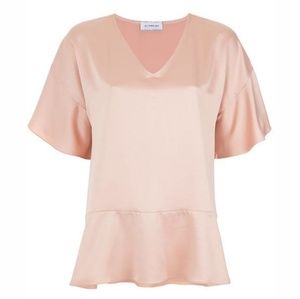 Olympiah Blush Pink Satin Flutter Sleeve Blouse M